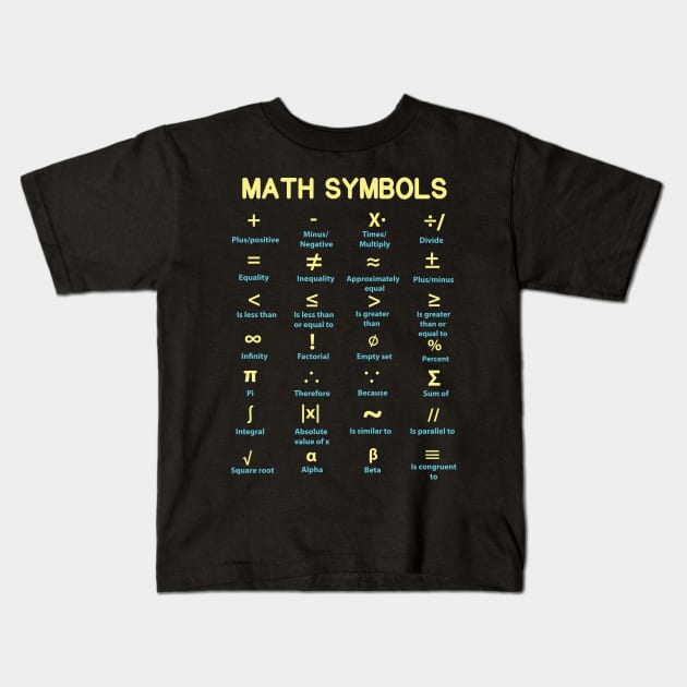 Math Symbols Kids T-Shirt by CrissWild